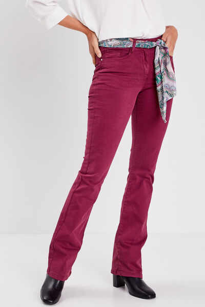 Pantalon bootcut ceinturé bordeaux femme