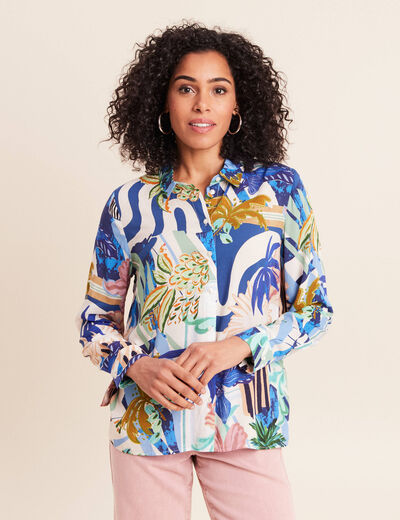 Chemise droite manches longues bleu femme