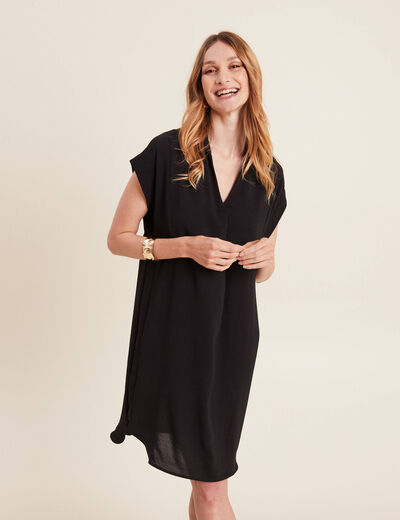 Robe droite col en V noir femme