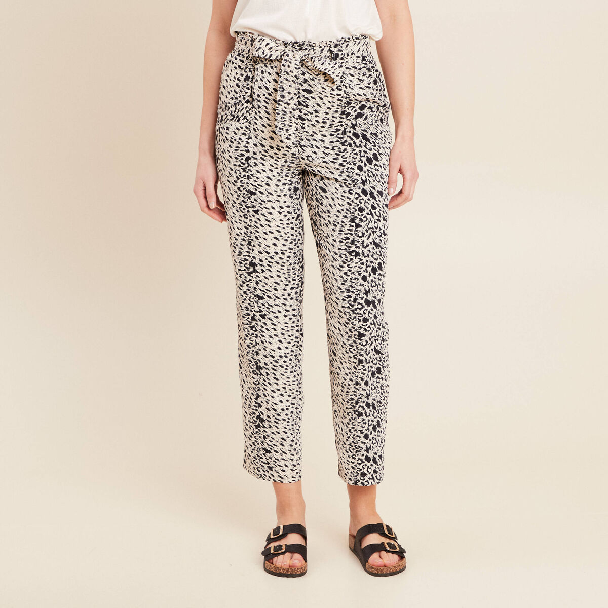 Pantalon flou taille haute ivoire femme