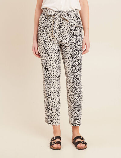 Pantalon flou taille haute ivoire femme