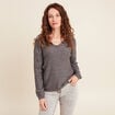 Pull col v manches longues &agrave; sequins gris fonc&eacute; femme