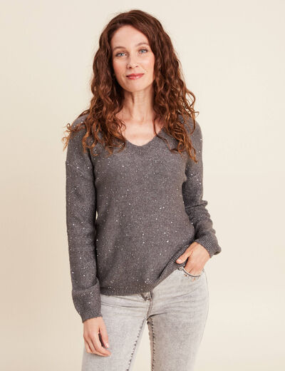 Pull Femme col V GAP 100% coton Taille S 36 Gris chiné (P139) - Vêtements