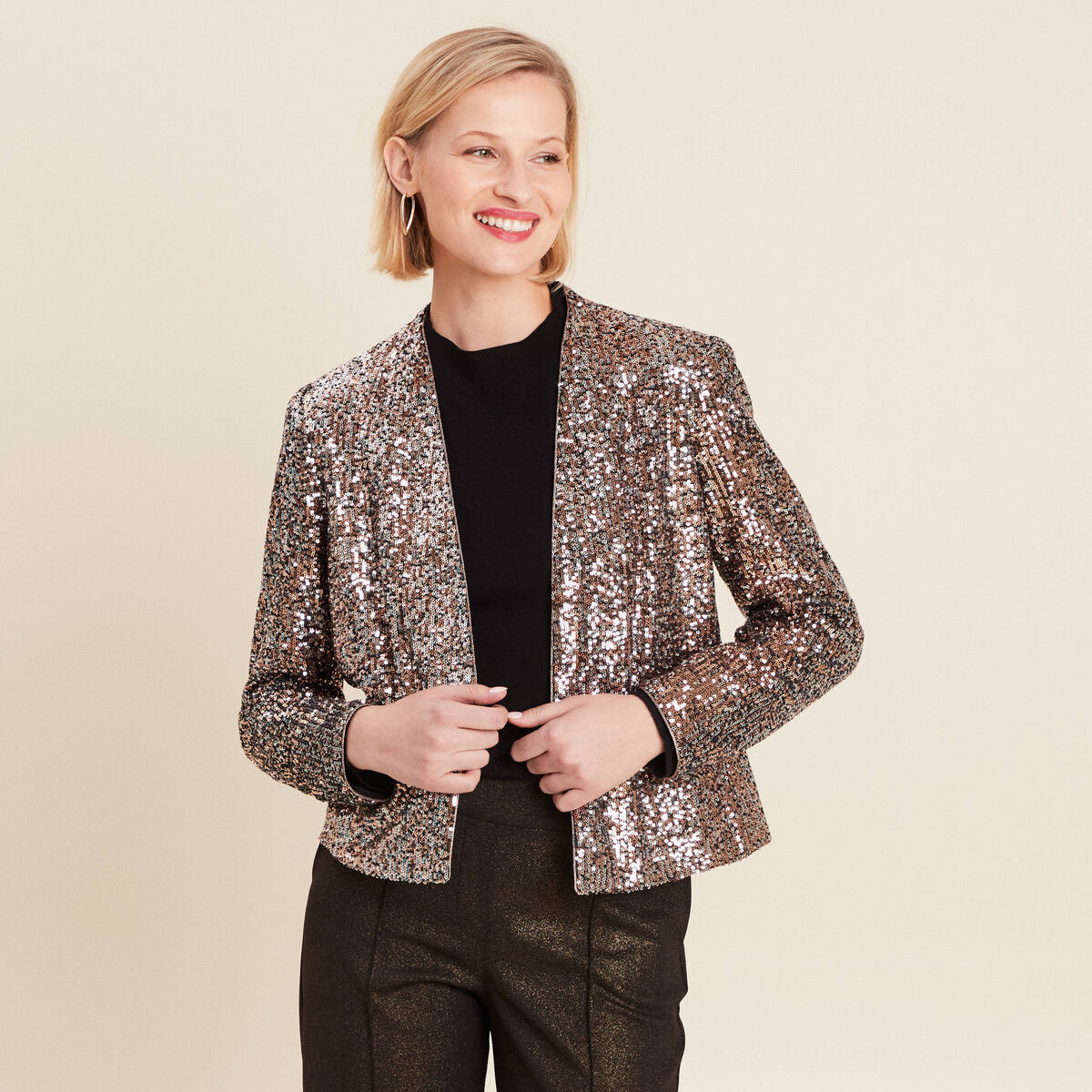 Veste col ch&acirc;le avec sequins couleur cuivre femme