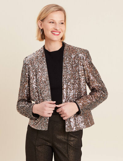 Veste col châle avec sequins couleur cuivre femme