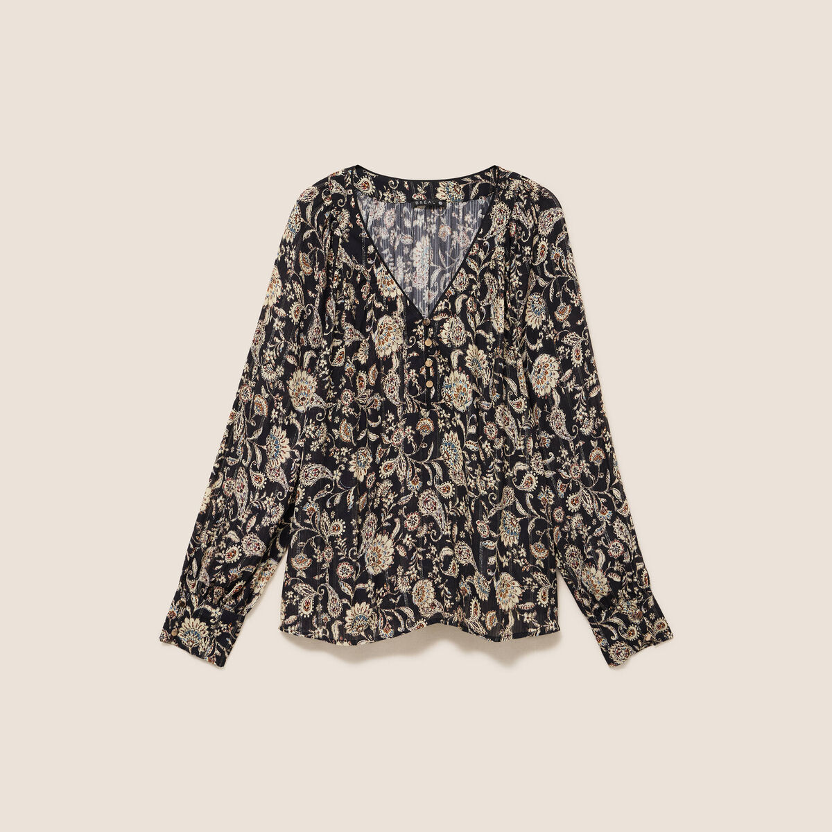Blouse ample col v manches longues noir femme