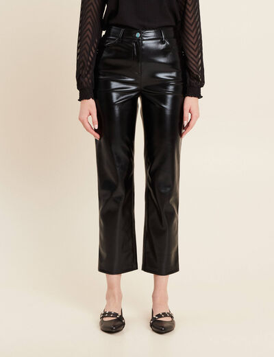 Pantalon droit simili cuir noir femme