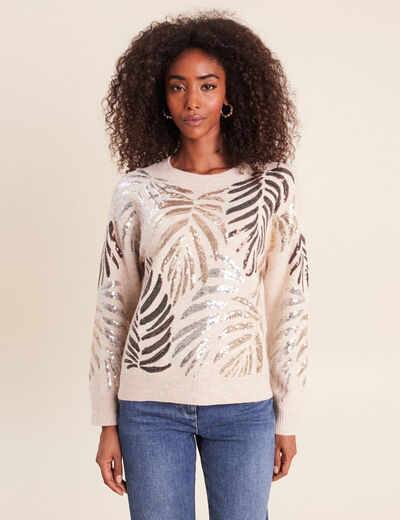 Pull col rond &agrave; sequins couleur or femme