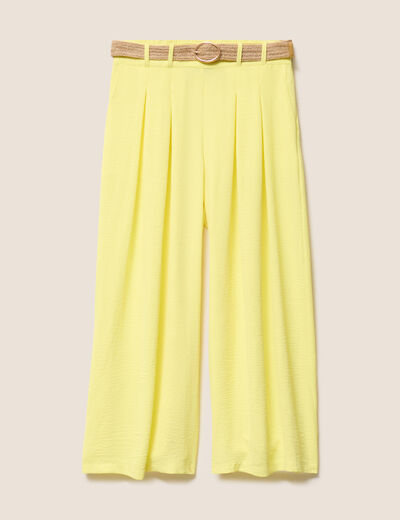 Pantalon jupe-culotte large jaune clair femme