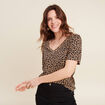 T-shirt col V manches courtes noir femme