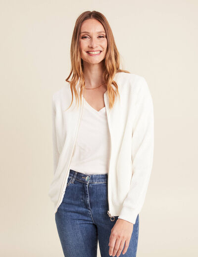 Gilet r&eacute;versible brod&eacute;e ecru femme