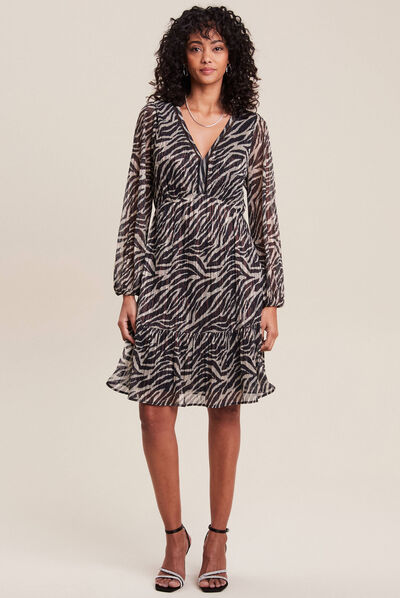 Robe évasée manches longues noir femme