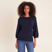 Pull droit col rond manches 3/4 bleu marine femme