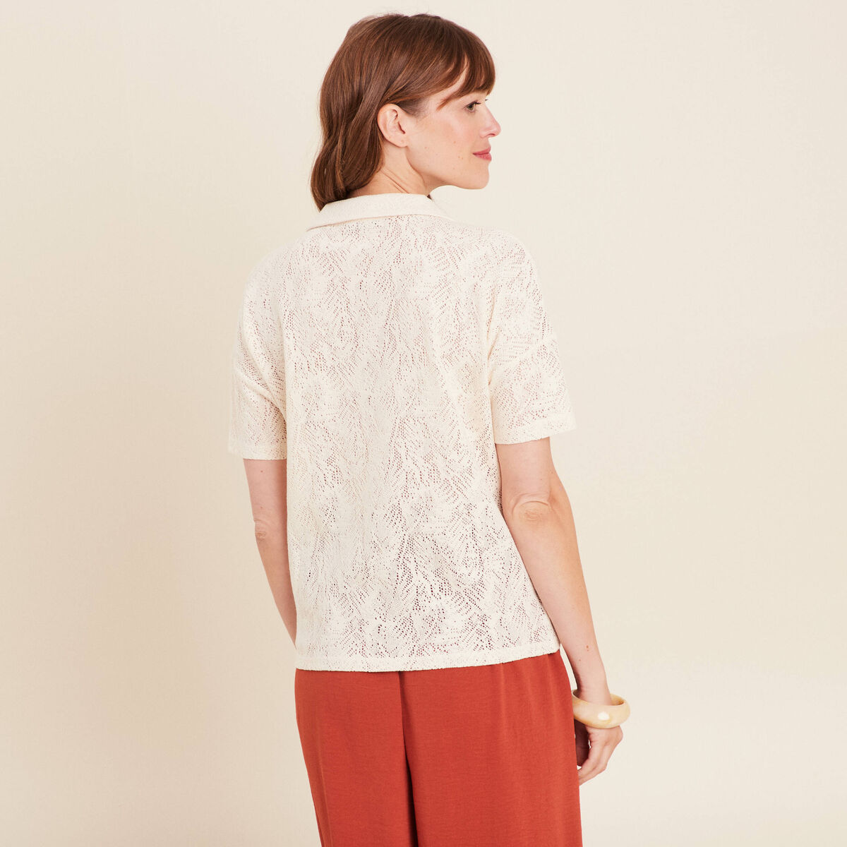 T-shirt col chemise ecru femme