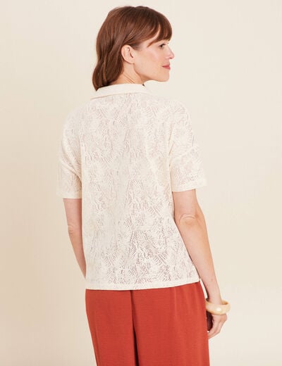 T-shirt col chemise ecru femme