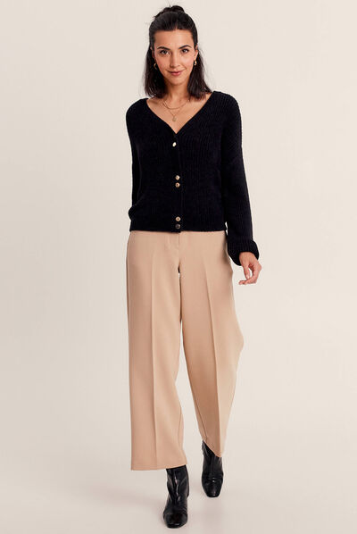 Pantalon large fluide à pinces sable femme