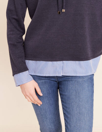 Sweat &agrave; capuche manches longues bleu marine femme