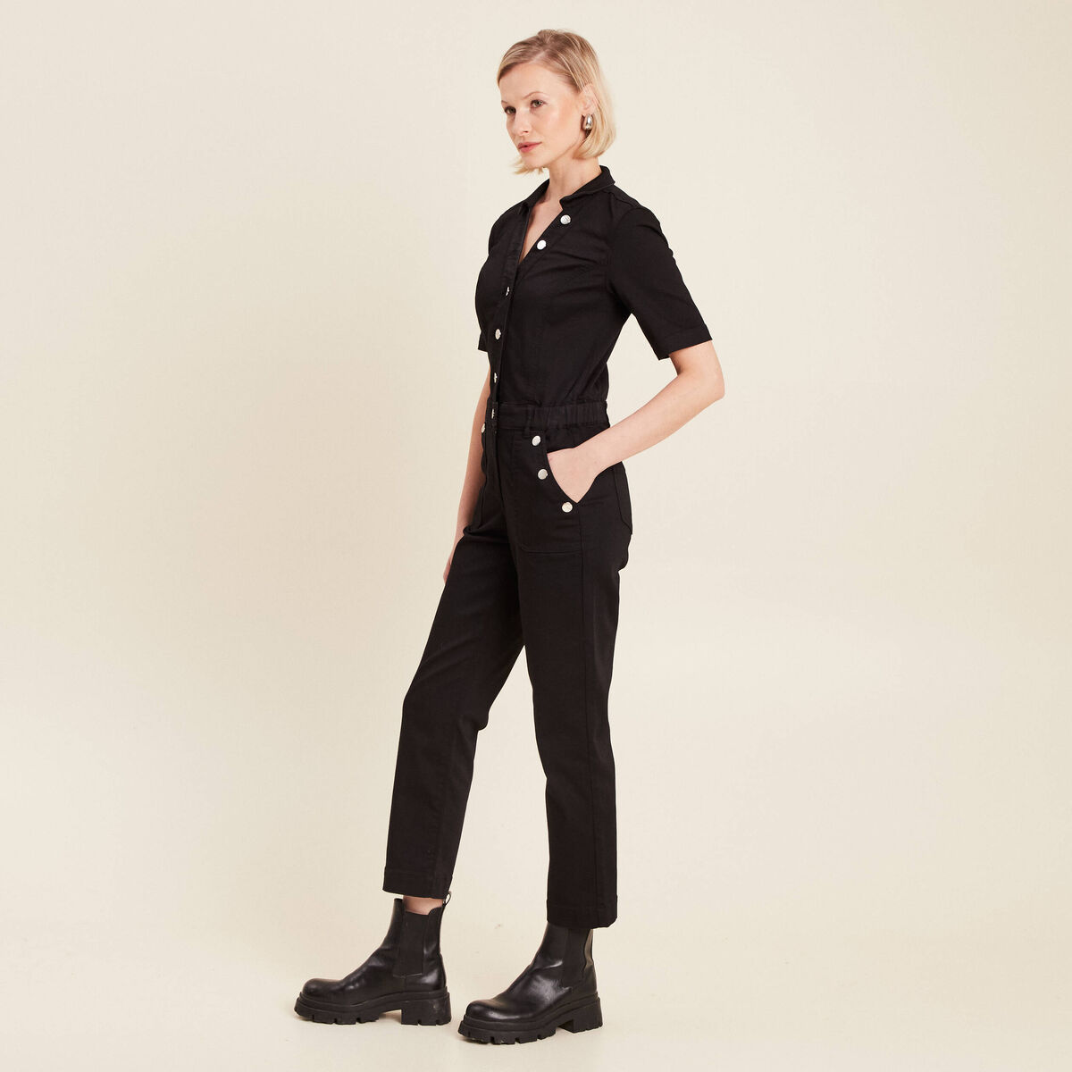 Combinaison pantalon en jean noir femme