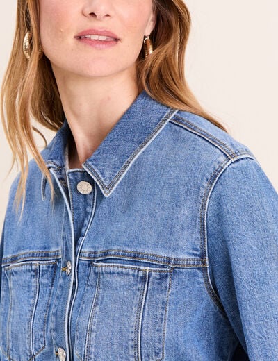 Veste jean manches longues denim double stone femme