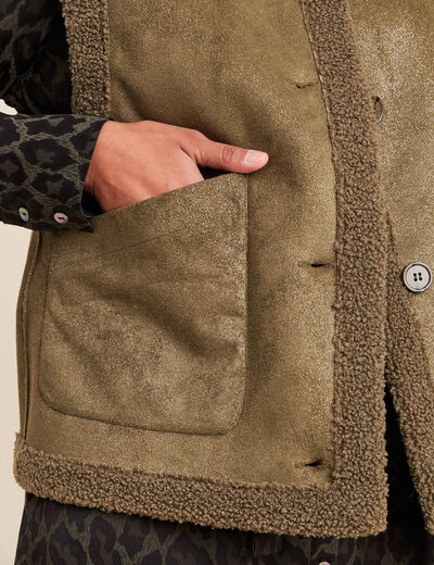 Gilet réversible laine mouton vert kaki femme