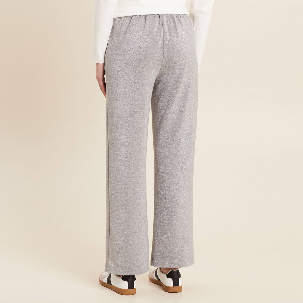 Pantalon large paillettes gris argent femme