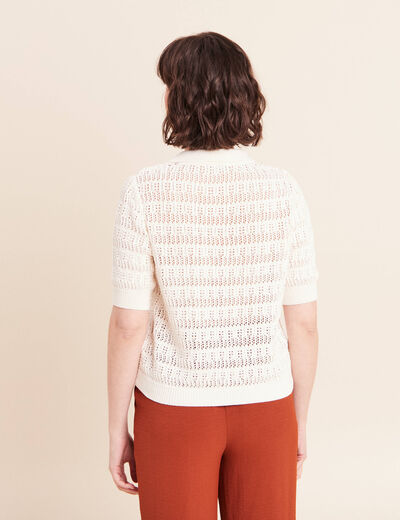 Pull col chemise manches courtes ecru femme