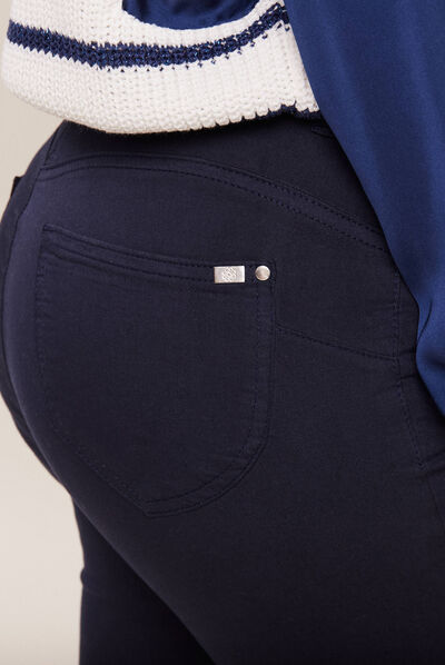 Pantalon léger taille haute 7/8ème bleu marine femme