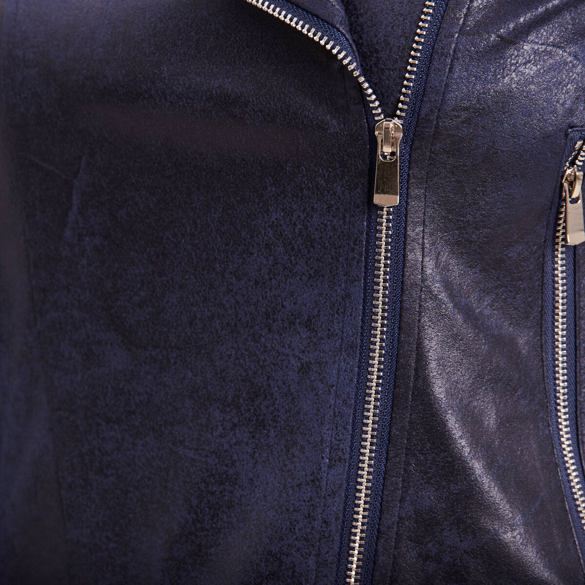 Veste esprit motard zippée bleu foncé femme