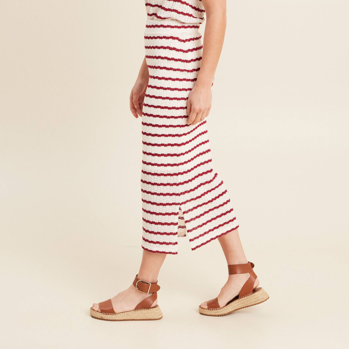 Jupe droite longue beige femme