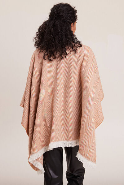 Poncho avec franges taupe femme