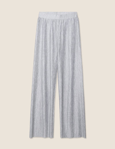 Pantalon flou métallisé gris argent femme