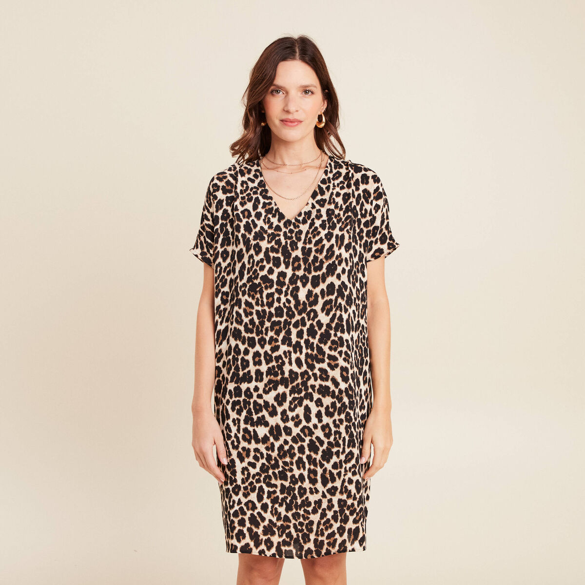 Robe fluide col V creme femme