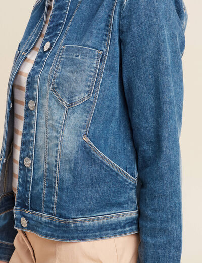 Veste jean ajustée manches longues denim double stone femme