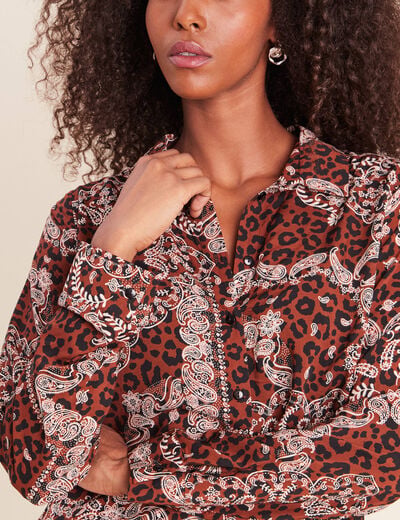 Chemise fluide manches longues marron femme