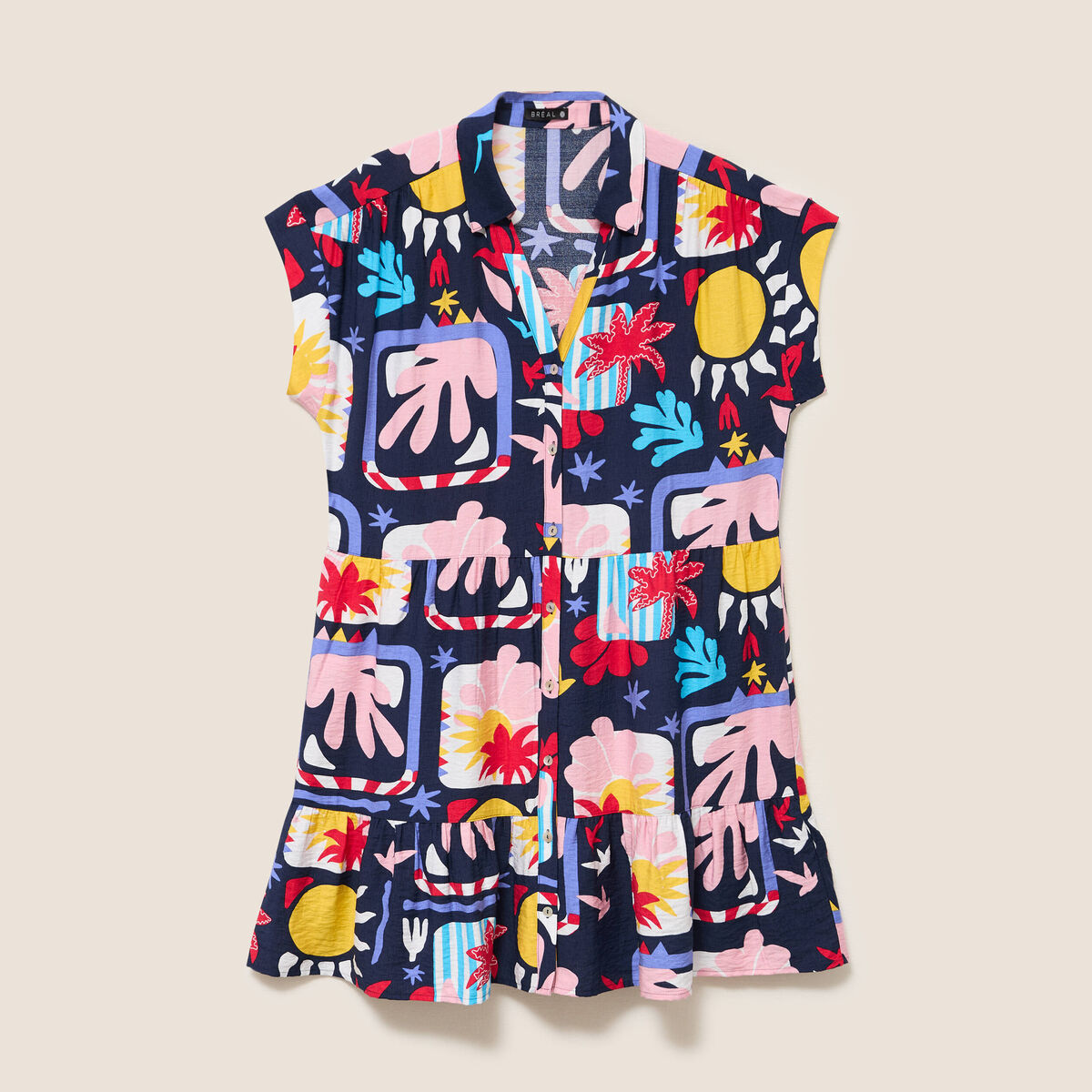 Robe courte &eacute;vas&eacute;e col chemise multicolore femme