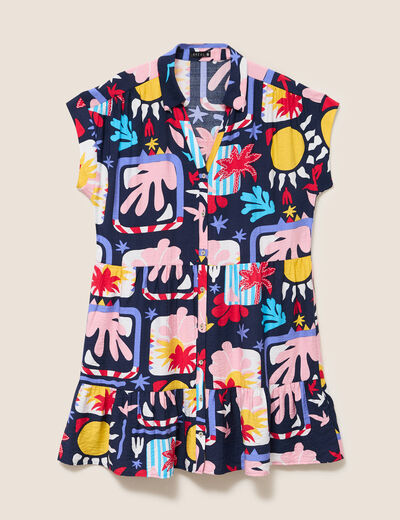 Robe courte &eacute;vas&eacute;e col chemise multicolore femme