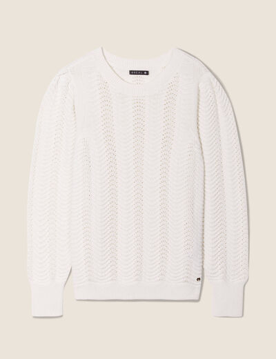 Pull manches longues col rond ecru femme