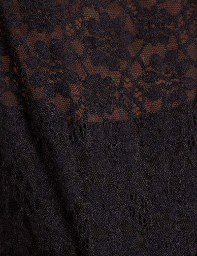 T-shirt cintr&eacute; col montant dentelle noir femme