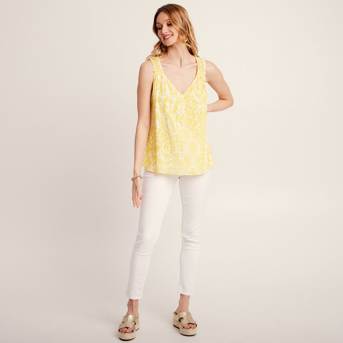 Débardeur bretelles larges jaune femme
