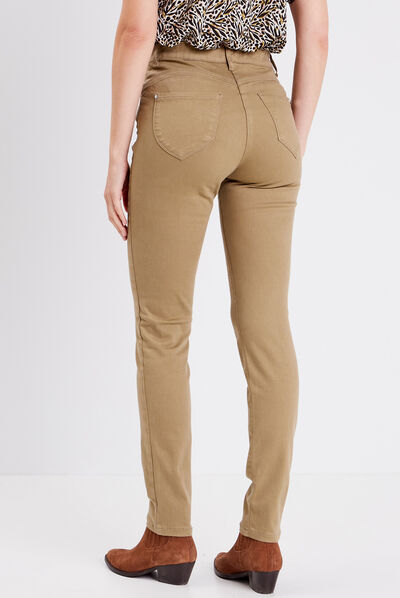 Jean magique ajusté taille standard vert kaki femme