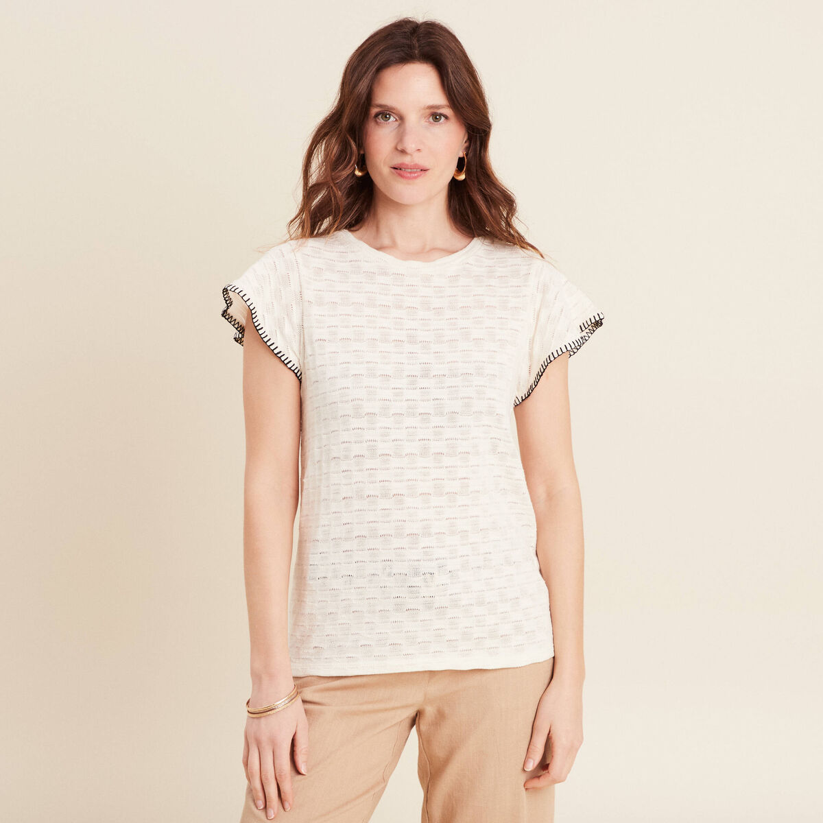 T-shirt manches courtes ecru femme