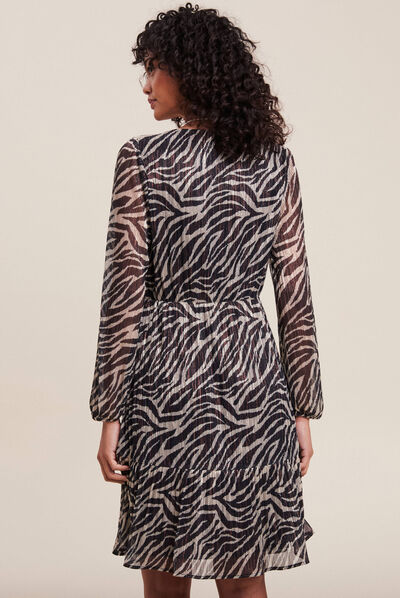 Robe évasée manches longues noir femme