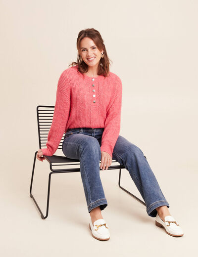 Pull col tunisien manches longues rose femme