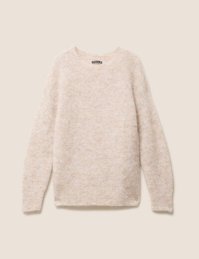 Pull droit col rond manches longues creme femme