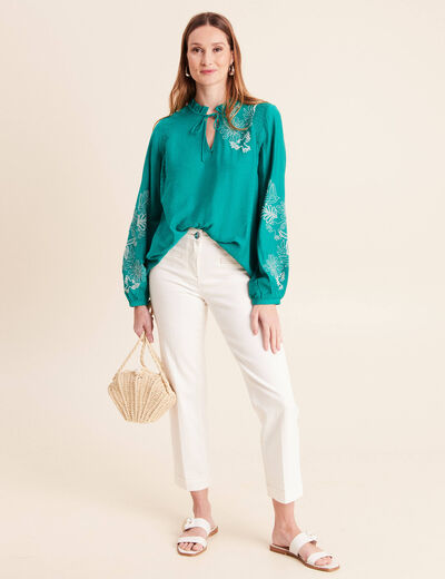 Blouse fluide col avec lien vert menthe femme