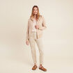 Gilet droit mi-long &agrave; capuche creme femme