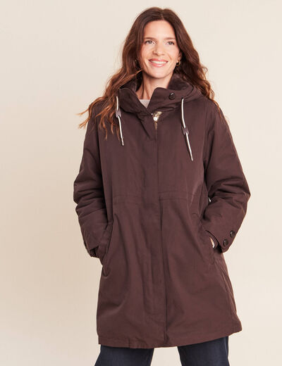 Parka &agrave; capuche taille ajustable marron fonc&eacute; femme