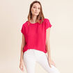 T-shirt bi-mati&egrave;re manches courtes rose fushia femme