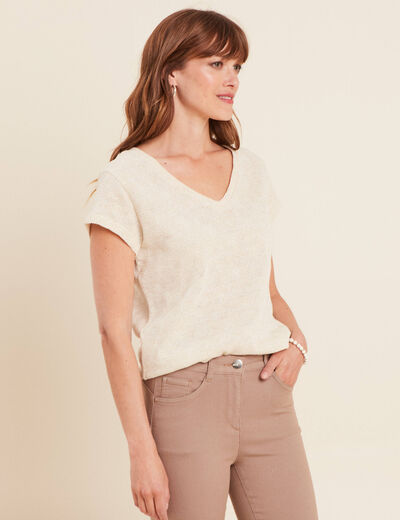 Top droit col en V ecru femme