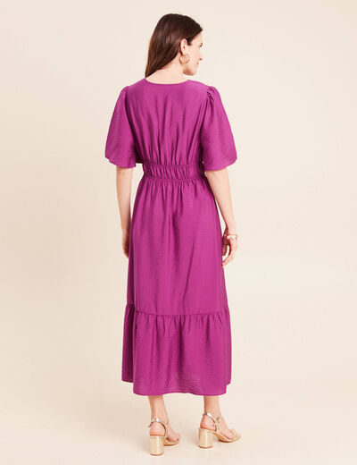 Robe &eacute;vas&eacute;e col v longueur genou violet clair femme